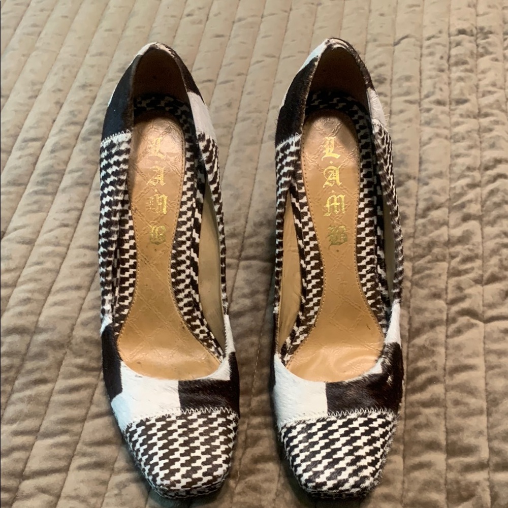 L.A.M.B. Black and White Heels with Classic Design